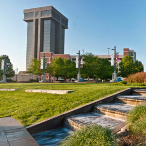 Jordan Valley Park, looking toward Hammons Tower in Springfield, Missouri