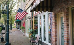 Storefronts along the square in Ozark, Missouri