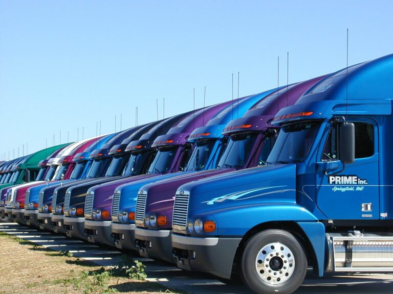 Prime trucks sit in a line