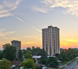 skyline pictured with three tall buildings, clouds, Springfield, Missouri