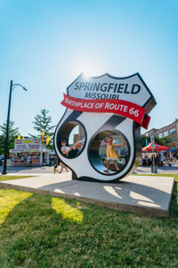 Sculpture of route 66 sign in Springfield, Missouri